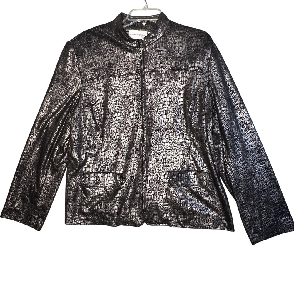 Alfred Dunner Women's Size 16 Black Silver Metallic Crocodile Print Full Zip